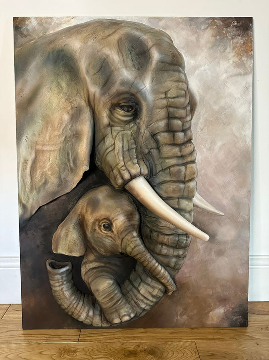 Elephant and Calf Original Artwork